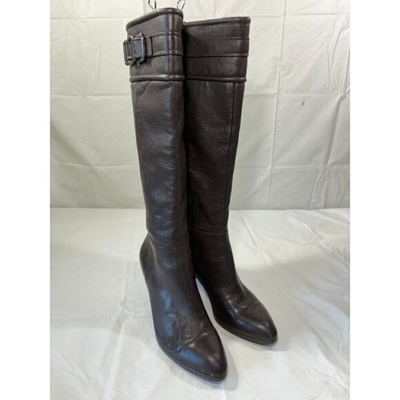 Calvin Klein Belize Tall Brown Leather Riding Boots size 8 M - Picture 1 of 12